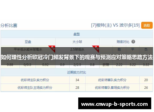 如何理性分析欧冠冷门频发背景下的观赛与预测应对策略思路方法